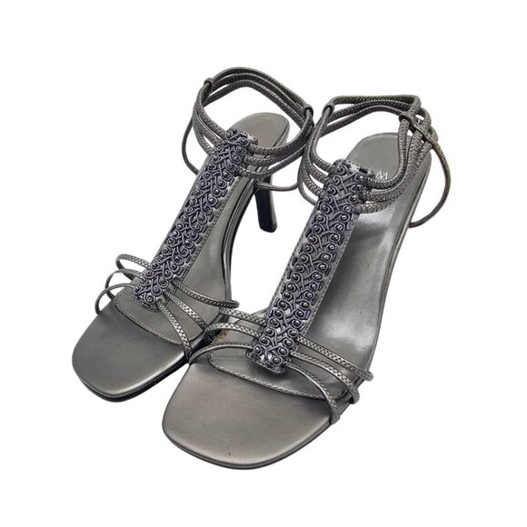 Women's Silver/Grey Strappy Heels, Size 6.5 - Picture 1 of 14